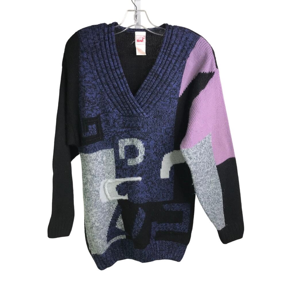 Mondi Vintage Sweater Womens‎ Size Medium Multi Color Shoulder Pads 80's Retro